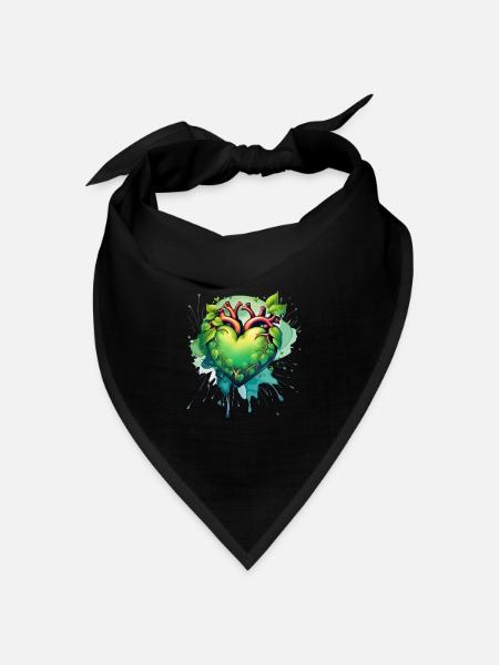 Grünes Herz - Bandana Dreieckstuch - Schwarz