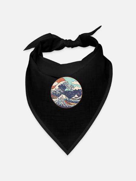 Kanagawa Japanisch Die große Welle - Bandana Dreieckstuch - Schwarz