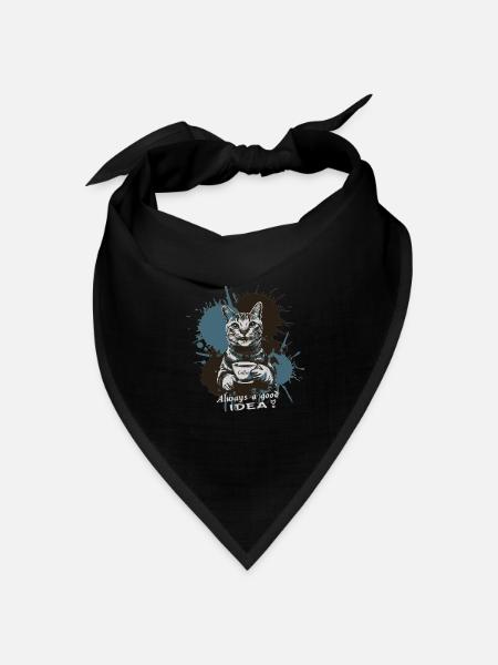 Katze mit Kaffee, Kaffee ist immer eine gute Idee - Bandana Dreieckstuch - Schwarz