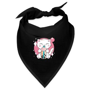 Kawaii Bubble Tea Katze Boba Milch - Bandana Dreieckstuch - Schwarz - Vorne