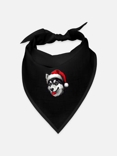 Husky Hund Kopf Weihnachten Christmas - Bandana Dreieckstuch - Schwarz