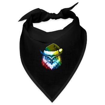 Eule Kopf Weihnachten Portät Bunt - Bandana Dreieckstuch - Schwarz - Vorne