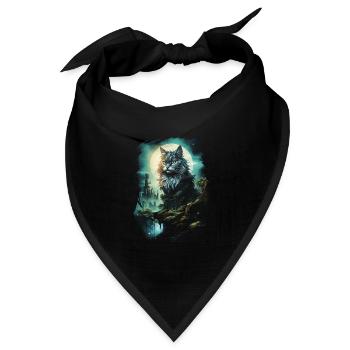 Kunstwerk Katze Kätzchen Fantasy Märchen - Bandana Dreieckstuch - Schwarz - Vorne