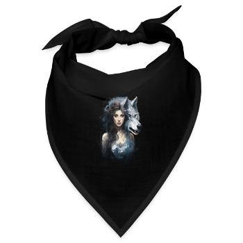Wolf und Frau Fantasy Artwork Mythologie - Bandana Dreieckstuch - Schwarz - Vorne