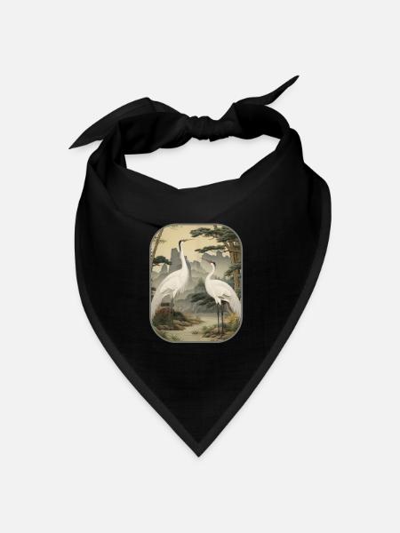 Kakemono Cranes Layered Elegance T-Shirt - Bandana Dreieckstuch - Schwarz