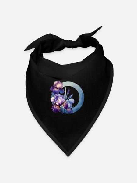 Schwertlilien gezeichnet - Bandana Dreieckstuch - Schwarz