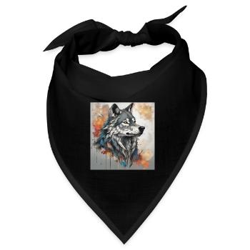 Wolf mit Farbflecken Hintergrund. - Bandana Dreieckstuch - Schwarz - Vorne