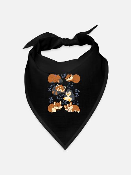 Schlafende Tiere: Capybara, Fuchs, Corgi, Otter - Bandana Dreieckstuch - Schwarz