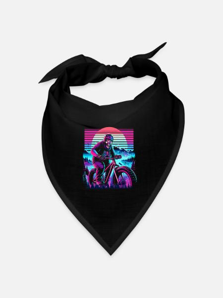 Synthwave Skelett Biker Fatbike Retro Sunset - Bandana Dreieckstuch - Schwarz