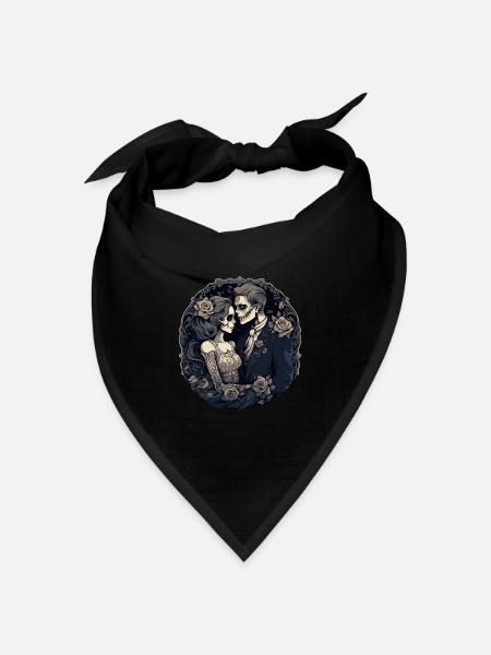 Floral Skeleton Couple Romantic Horror Valentines - Bandana Dreieckstuch - Schwarz