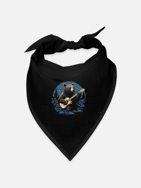 Grizzlybär Bär Gitarre - Bandana Dreieckstuch - Schwarz