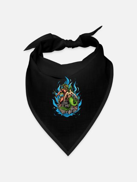 Gott Poseidon und Meerjungfrau - Bandana Dreieckstuch - Schwarz