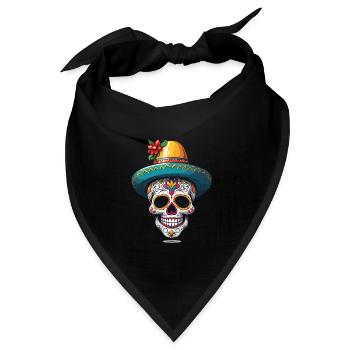 Ikonischer Zuckerschädel Mexiko Skull Streetwear - Bandana Dreieckstuch - Schwarz - Vorne