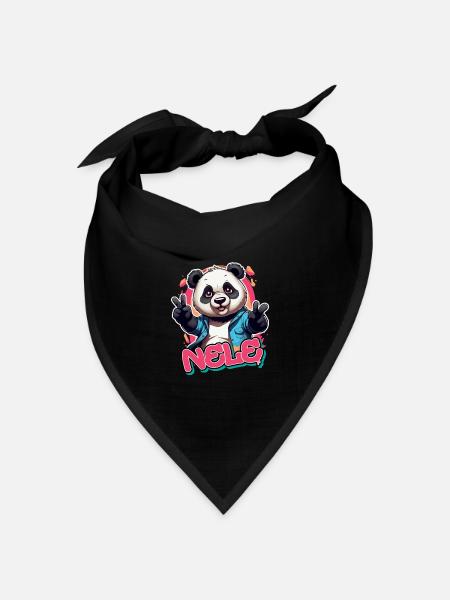 NELE - Schöner Mädchen Name mit coolem Panda - Bandana Dreieckstuch - Schwarz