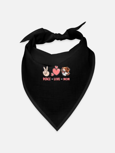 Brittany Spaniel Peace Love Dog Mom - Bandana Dreieckstuch - Schwarz