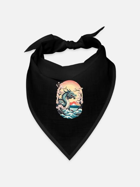Drachen Anime Vintage Japanische Mythologie Kunst - Bandana Dreieckstuch - Schwarz