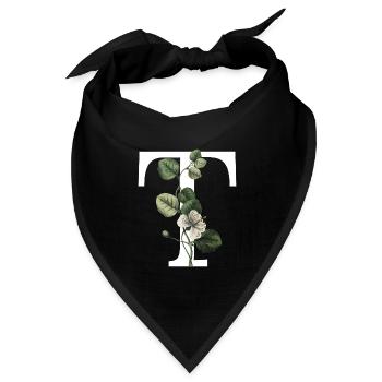 Grüner botanischer Buchstabe T - Bandana Dreieckstuch - Schwarz - Vorne