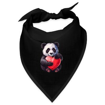Adorable Panda Holding Heart Illustration - Bandana Dreieckstuch - Schwarz - Vorne