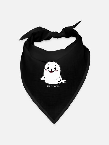Versiegeln Sie später Niedliche Cartoon-Siegel-Illustration - Bandana Dreieckstuch - Schwarz
