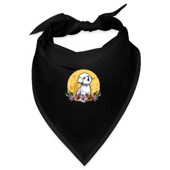 Bichon Frize Wilde Blumen Floral Moon - Bandana Dreieckstuch - Schwarz - Vorne