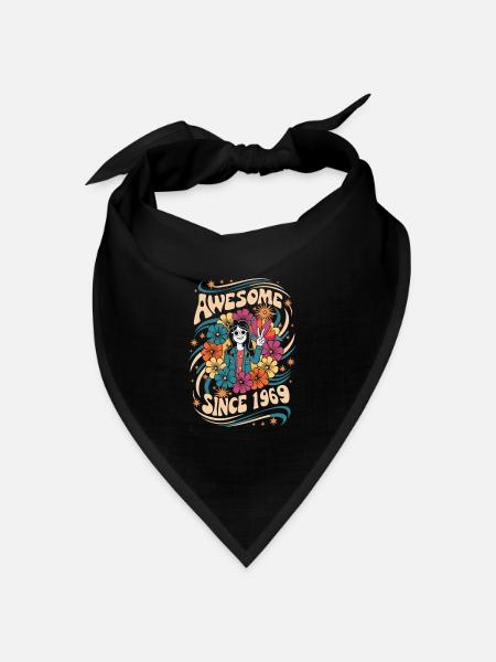 Jahrgang 1969 Hippie Geburtstag Retro Blumen - Bandana Dreieckstuch - Schwarz