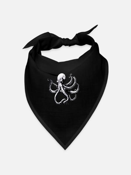 Komplizierte Schwarz-Weiß-Oktopus-Illustration - Bandana Dreieckstuch - Schwarz