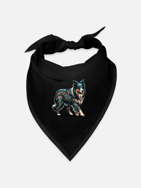 Mandala Art Border Collie Border Collies - Bandana Dreieckstuch - Schwarz