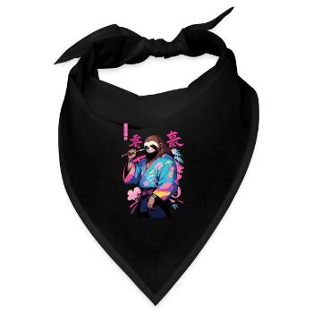 Samurai Faultier Aesthetic Vaporwave Stil Kunst - Bandana Dreieckstuch - Schwarz - Vorne
