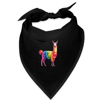 Buntes Regenbogen Lama - Bandana Dreieckstuch - Schwarz - Vorne