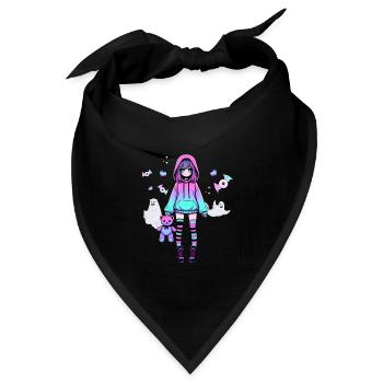 Pastell Goth Anime Girl Mit Teddybär Gotik - Bandana Dreieckstuch - Schwarz - Vorne
