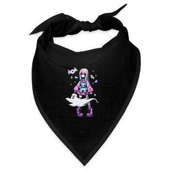 Pastell Goth Anime Girl Mit Teddybär Gotik - Bandana Dreieckstuch - Schwarz - Vorne