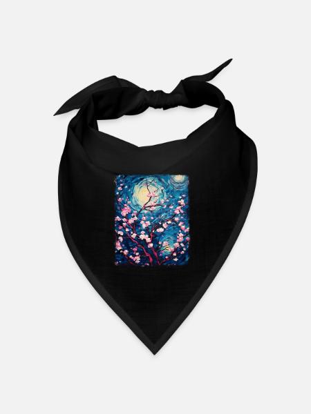 Kirschblüten Japanische Blume Sternennacht Gemälde - Bandana Dreieckstuch - Schwarz