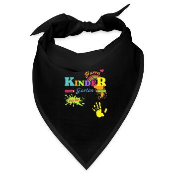 Kindergarten Hurra personalisiert Kinder Spruch - Bandana Dreieckstuch - Schwarz - Vorne