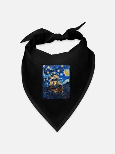Piratenschiff Sternennacht Gemälde - Bandana Dreieckstuch - Schwarz