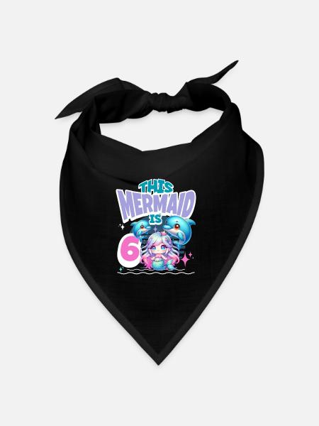 Meerjungfrau 6. Geburtstag Mädchen Kinder - Bandana Dreieckstuch - Schwarz