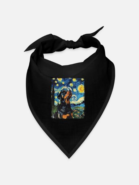 Rottweiler Hund Rollschuhlaufen Sternennacht Gemäl - Bandana Dreieckstuch - Schwarz