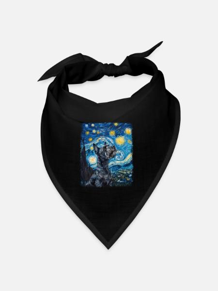 Schnauzer Hund Sternennacht Gemälde - Bandana Dreieckstuch - Schwarz