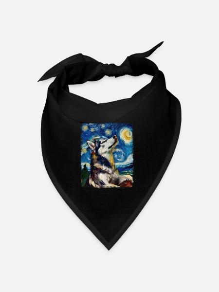 Siberian Husky Hund Sternennacht Gemälde - Bandana Dreieckstuch - Schwarz