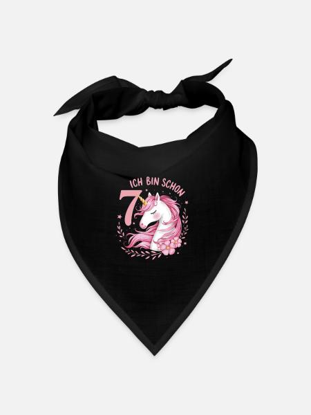 7. Geburtstag Mädchen 7 Jahre Pferd Pferde Einhorn - Bandana Dreieckstuch - Schwarz