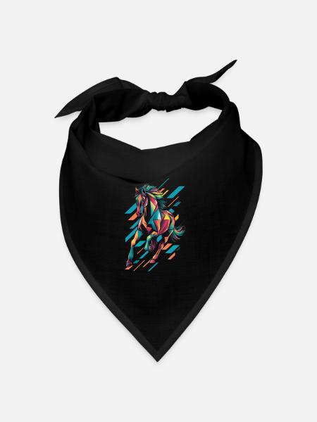 Buntes Geometrisches Pferd Design - Bandana Dreieckstuch - Schwarz
