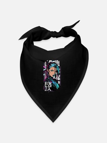 Frau cyberpunk Geometrischer Manga rosa blau japan - Bandana Dreieckstuch - Schwarz