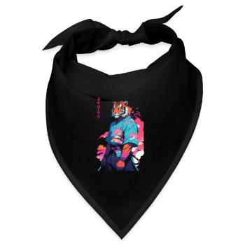Tiger Yokai Vaporwave Aesthetic Samurai Kunst - Bandana Dreieckstuch - Schwarz - Vorne