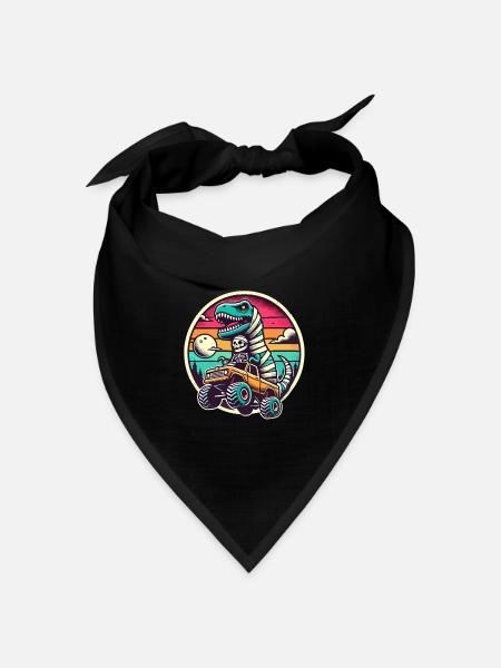Dino Mit Skelett Dinosaurier Auf Monstertruck - Bandana Dreieckstuch - Schwarz