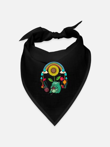 Sonnenblume Regenbogen Frosch Frösche Stricken - Bandana Dreieckstuch - Schwarz