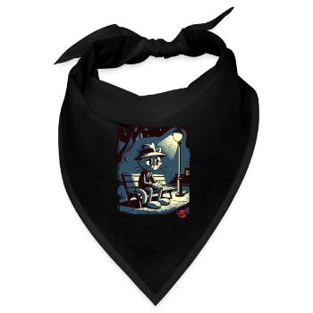 eine Nacht im Park und eine melancholisches Katze - Bandana Dreieckstuch - Schwarz - Vorne