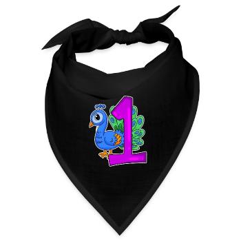 Zahl 1 Nummer Eins - Blauer Pfau Motiv - Bandana Dreieckstuch - Schwarz - Vorne