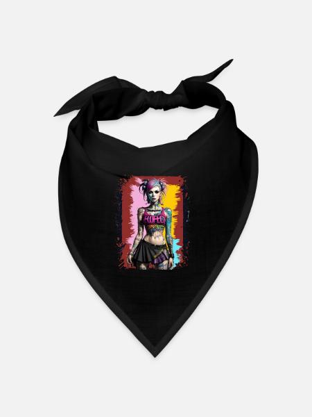 Hübsches Punk-Mädchen - Bandana Dreieckstuch - Schwarz