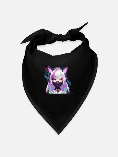 Japanische Manga Anime Ästhetik Cyberpunk Techwear - Bandana Dreieckstuch - Schwarz
