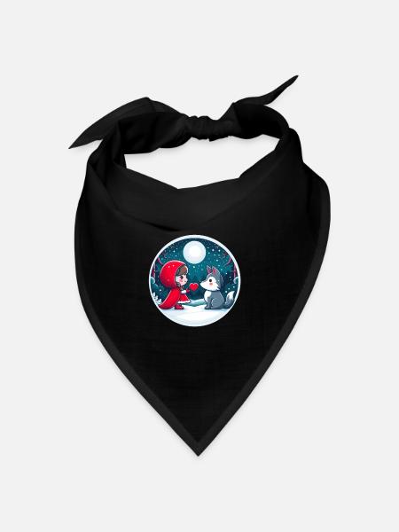 Märchen Rotkäppchen Wolf Kinder Herz Mond Niedlich - Bandana Dreieckstuch - Schwarz