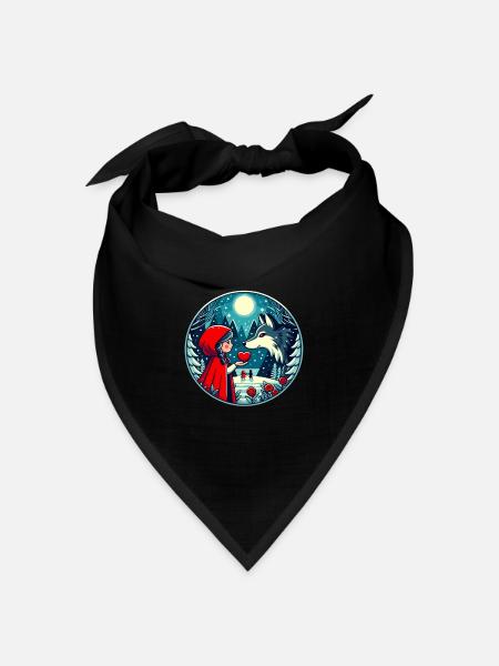 Märchen Rotkäppchen Wolf Kinder Niedlich Fantasie - Bandana Dreieckstuch - Schwarz